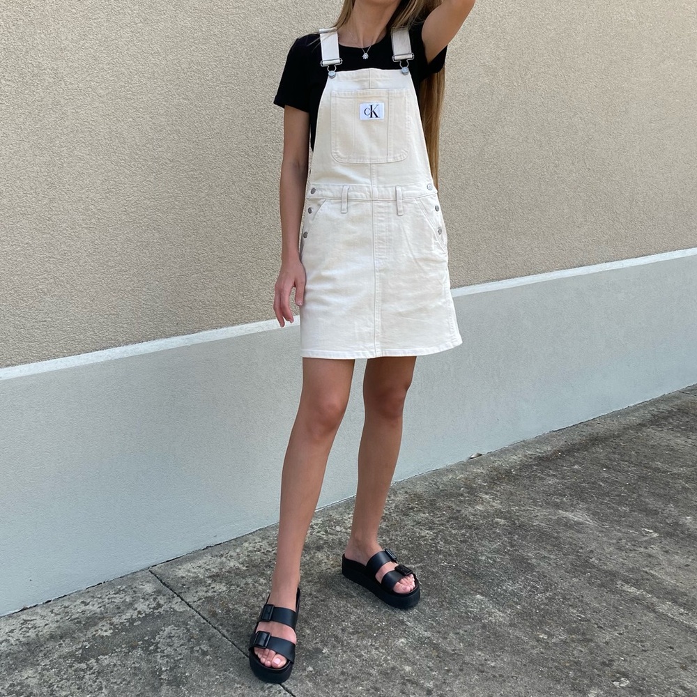 Calvin Klein Denim Dungaree Overall Logo Dress